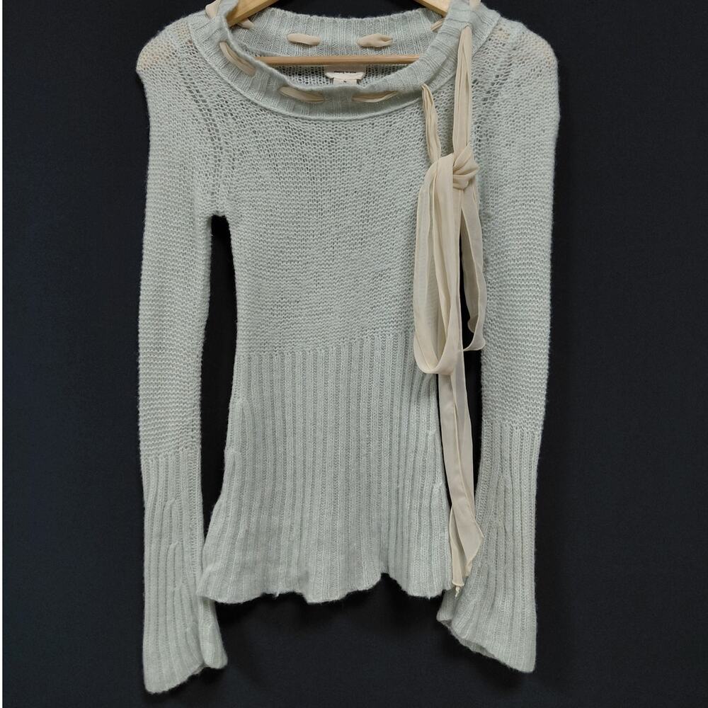 Sleeping on Snow Wool Blend Gray Ribbed Tie Neck Sweater Women Size M - Picture 2 of 10
